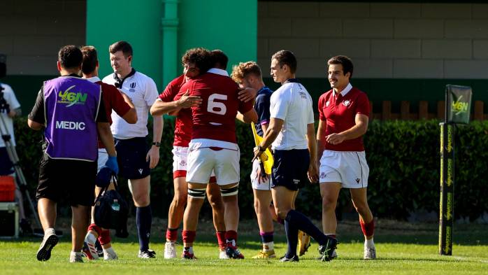Shalva Aptsiauri celebrates after scoring a try with Lasha Tsikhistavi Shalva Aptsiauri celebrates after scoring a try with Lasha Tsikhistavi
