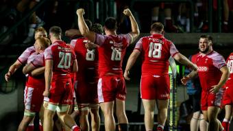 The Wales team celebrate at the final whistle The Wales team celebrate at the final whistle